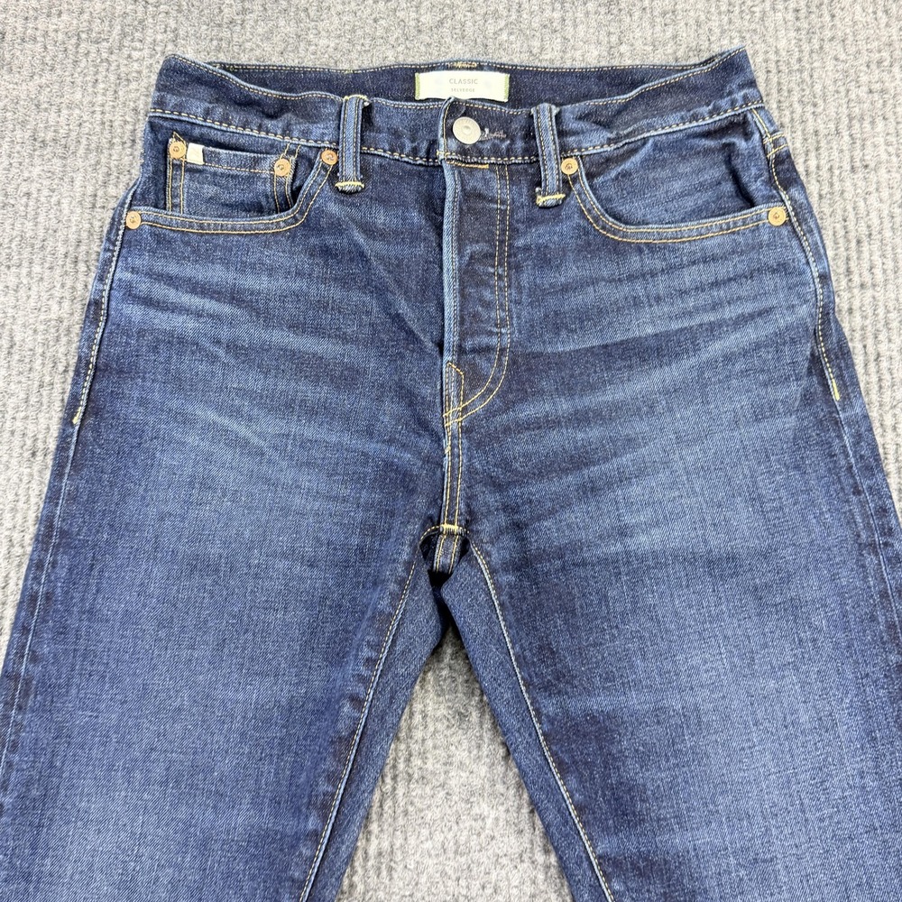 AE77 Classic‎ Selvedge Jeans Mens 27x30 Blue Medium Wash Straight Stretch Denim - Picture 2 of 16